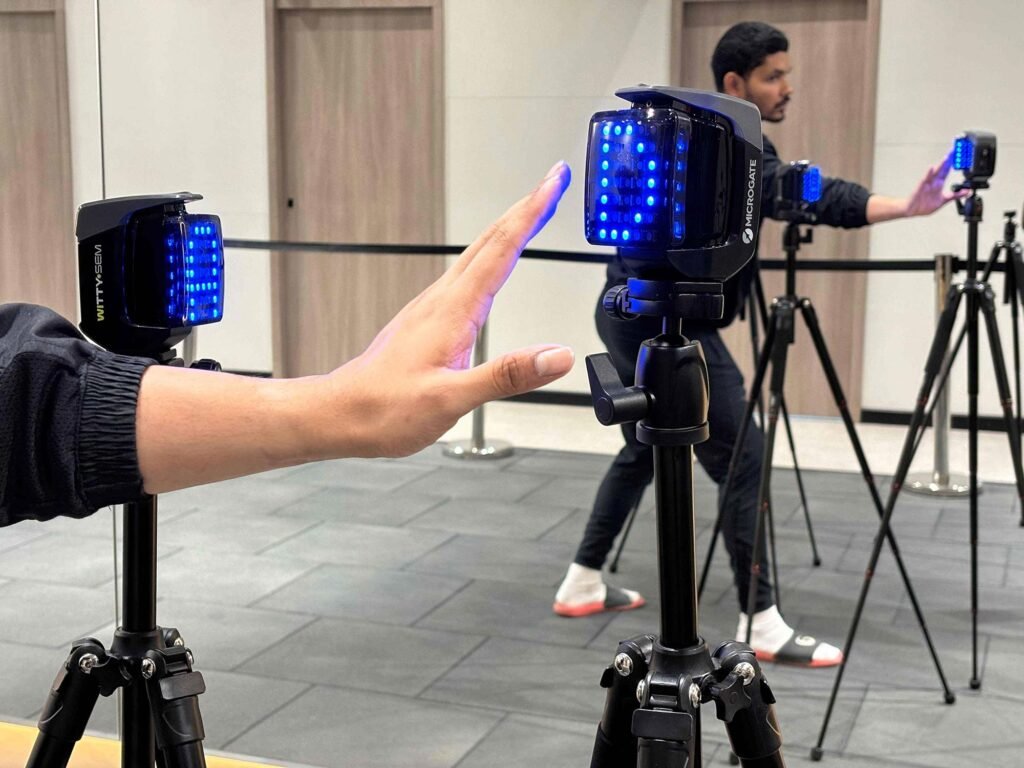 Witty System performance assessment tool used in physiotherapy for speed, agility, and reaction time training.